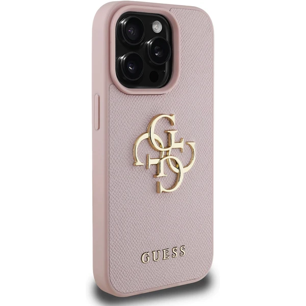 Guess PU Grained 4G Metal Logo kryt iPhone 15 Pre ružový - Puzdra - Obrázok 4e3e86df39844748829af048117d62da