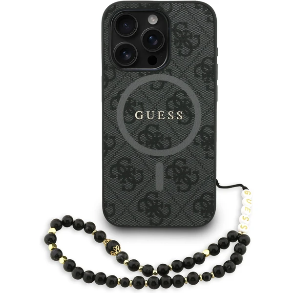 Guess PU Leather 4G Colored Ring Strap MagSafe kryt iPhone 15 Pre čierny - Puzdra - Hlavný obrázok