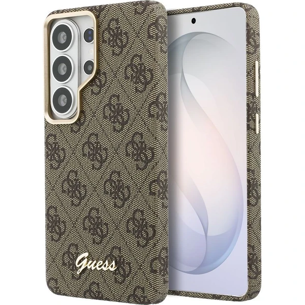 Guess PU 4G Skript Metal Logo Magnetický kryt Samsung Galaxy S26 Ultra hnedý - Puzdra - Hlavný obrázok