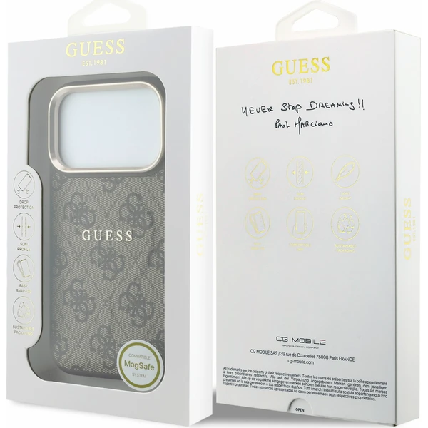 Guess PU Leather 4G Gold Frame Embossed MagSafe Zadný kryt pre iPhone 18 Pro Max Brown - Puzdra - Obrázok 4f9efcab64104762a9cef432a47ee394