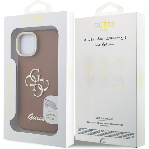 Guess PU Grained 4G Logo Stand Camera Frame kryt iPhone 14 hnedý - Puzdra - Obrázok 5003196aaabe4ee585a87f4aaced89df