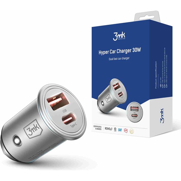 3mk Hyper Car Charger 30W nabíjačka do auta, USB-A/USB-C (PD)