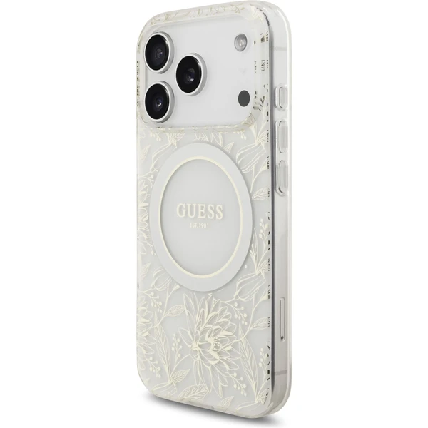 Guess IML Flowers Allover Strap MagSafe kryt iPhone 17 Pro biely - Puzdra - Obrázok 506f2d5db19a4aa995d87b8ae3848230