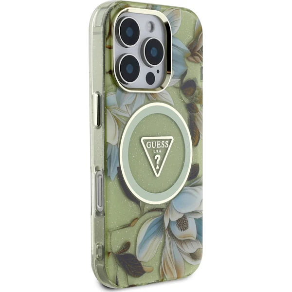 Guess IML Glitter Magnolia a Triangle Logo MagSafe kryt iPhone 16 Pre Max zelený - Puzdra - Obrázok 50bb149def8b46b29db36f05a6fcc01a