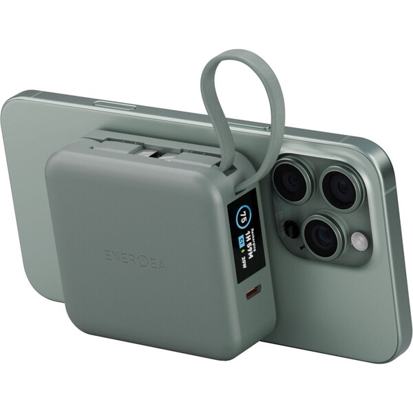 ENERGEA MagPac Mini Plus MagSafe powerbanka s káblom, 10000mAh, šedozelená