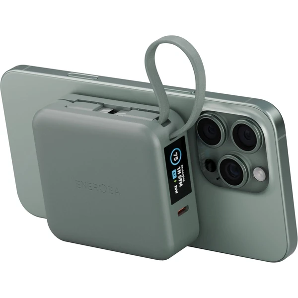 ENERGEA MagPac Mini Plus MagSafe powerbanka s káblom, 10000mAh, šedozelená - Powerbanky - Hlavný obrázok