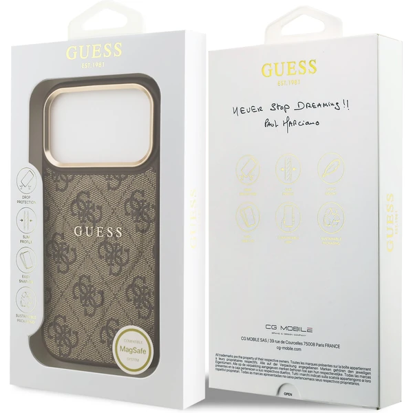 Guess PU Leather 4G Gold Frame MagSafe kryt iPhone 17 Pro hnedý - Puzdra - Obrázok 511fb6bb87454455a5e975fa4e3e0eb1