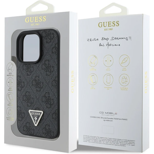 Guess PU 4G Strass Triangle Metal Logo kryt pre iPhone 16 Pro čierny - Puzdra - Obrázok 513a849590104b41a4cb5a7e0e4c3586