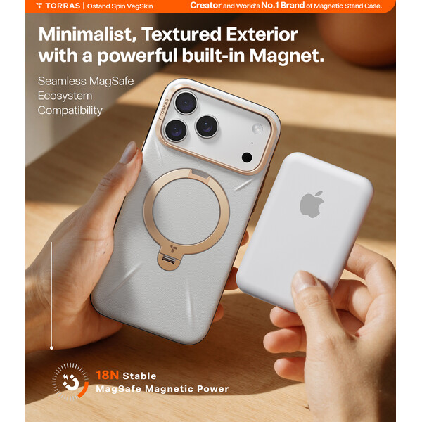 Torras Ostand Q3 VegSkin MagSafe kryt iPhone 17 Pro perlovosivá - Puzdra - Obrázok 513e59c120e24455935b8f3c48e215af