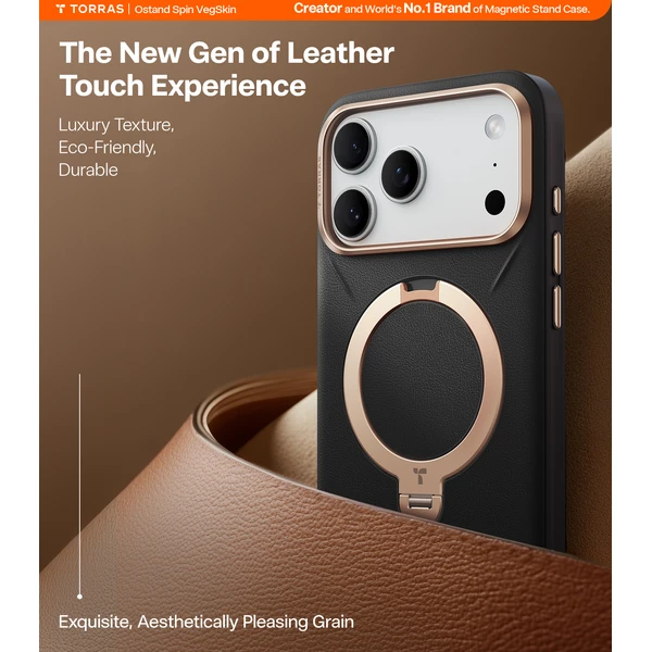 Torras Ostand Q3 VegSkin MagSafe kryt iPhone 17 Pro obsidiánovo čierny - Puzdra - Obrázok 5146b152ccd94635a3721156702eb3ae