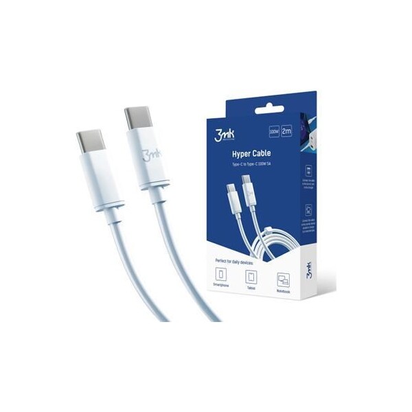 3mk Hyper Cable USB-C/USB-C dátový kábel, 100W, 2m biely
