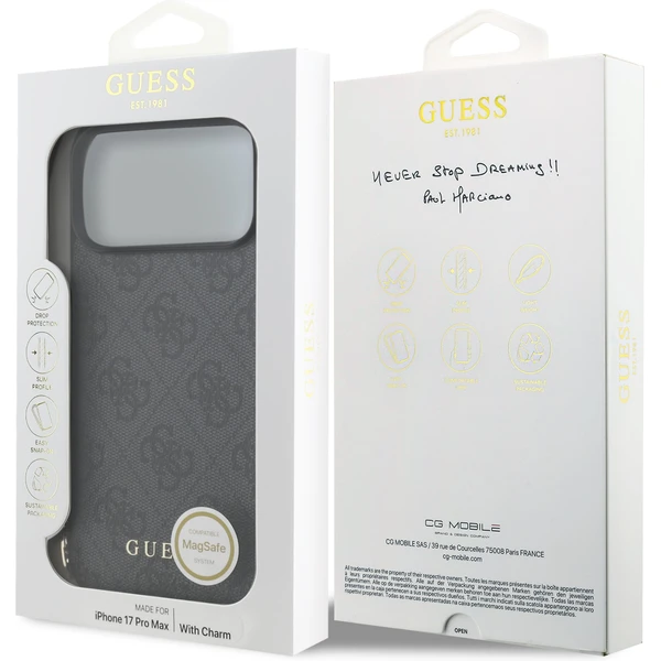 Guess 4G Charm kryt iPhone 17 Pro Max šedý - Puzdra - Obrázok 517c923bebe54f648773f3994ed1fb43