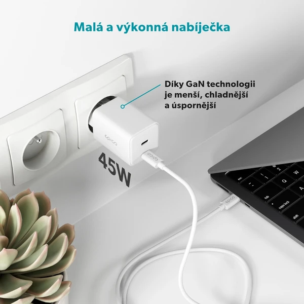 Epico UltraBoost GaN 45W sieťový adaptér EA45 s 1,2 m USB-C na USB-C káblom biely - Nabíjačky - Obrázok 51LL000K01