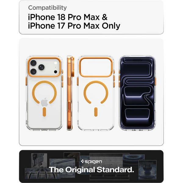 Spigen Ultra Hybrid Optik S MagSafe kryt iPhone 18 Pro Max/17 Pro Max priehľadný oranžový - Puzdra - Obrázok 51acba2d1b7d431ba62dcdcf0445e499