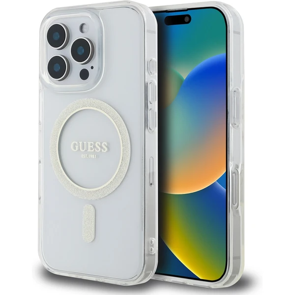 Guess IML Glitter Ring MagSafe kryt pre iPhone 16 Pro Max číry - Puzdra - Hlavný obrázok