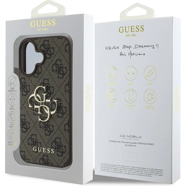 Guess PU 4G Metal Logo kryt pre iPhone 16 hnedý - Puzdra - Obrázok 5253d5498b564607b956824554aeb9a6