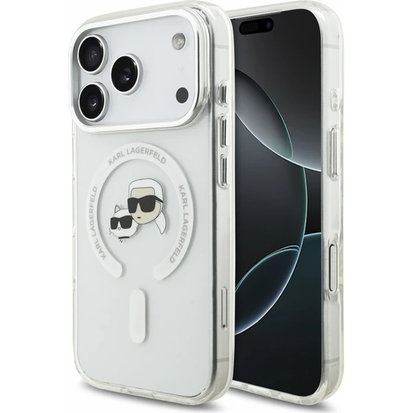 Karl Lagerfeld IML K&CH Heads Metal Frame MagSafe Zadný kryt pre iPhone 18 Pro White - Puzdra - Hlavný obrázok