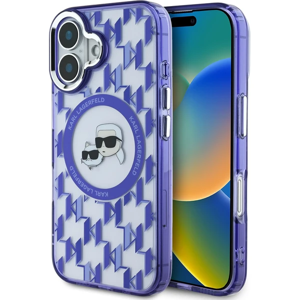 Karl Lagerfeld IML Monogram K&CH Heads MagSafe kryt pre iPhone 16 fialový - Puzdra - Hlavný obrázok