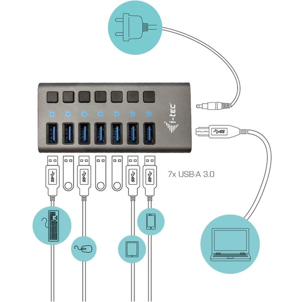 i-tec USB 3.0 Charging HUB 7 Port + Power Adapter 36 W - USB huby - Obrázok 529B000501