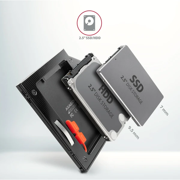 AXAGON RSS-CD09 rámček pre 2.5" SSD/HDD do DVD slotu 9.5 mm - Rámiky na disky - Obrázok 52J0000P01