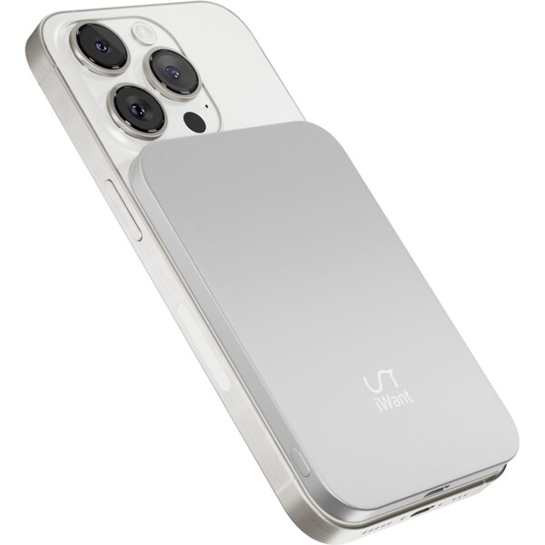 E-shop iWant 3000mAh Aluminium Mag+ MagSafe bezdrôtová powerbanka strieborná