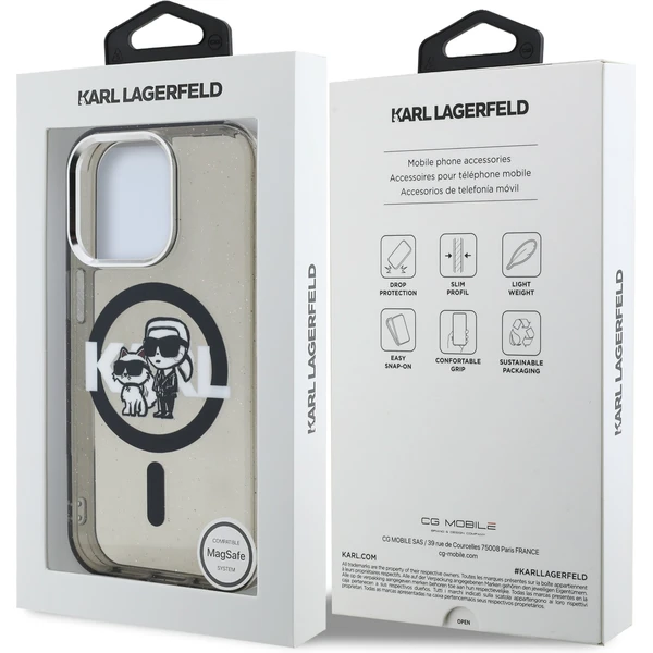 Karl Lagerfeld IML Glitter Karl and Choupette Sketch MagSafe kryt iPhone 15 Pre čierny - Puzdra - Obrázok 52ba4a774fe34413abeffd75f3d8d612
