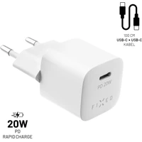 FIXED Mini nabíjačka s USB-C a USB-C/USB-C káblom, PD, 1 m, 20W, biely - Nabíjačky