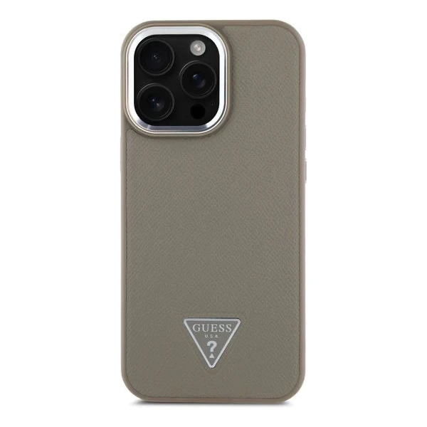 Guess PU Grained Triangle Logo kryt pre iPhone 16 Pre Max hnedý - Puzdra - Obrázok 5333af6b32974dd48bb4cada695e9a72
