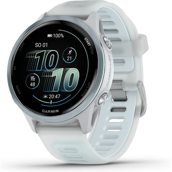 Garmin Forerunner 570 42 mm svetlo modrá hliníková luneta s bielo-modrým polopriehľadným remienkom