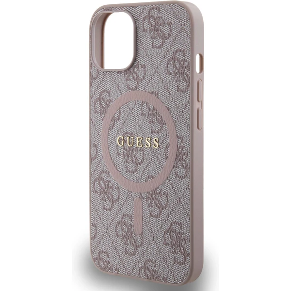 Guess PU Leather 4G Colored Ring MagSafe kryt iPhone 14 ružový - Puzdra - Obrázok 53ced29d25ea4640b655298ed9baad60
