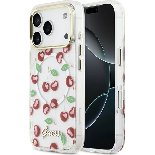 Guess IML Glitter Cherry MagSafe kryt iPhone 17 Pro - Puzdra - Hlavný obrázok