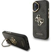 Guess PU 4G Metal Logo Stand Camera Frame kryt iPhone 16 čierny - Puzdra