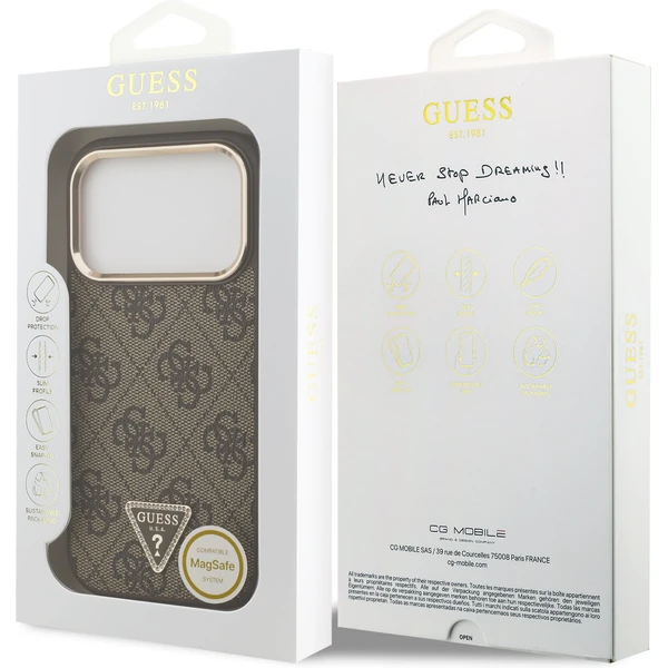 Guess PU Leather 4G Triangle Logo Gold Frame MagSafe kryt iPhone 17 Pro hnedý - Puzdra - Obrázok 551d9636b84940e892b17dba62e51bb2