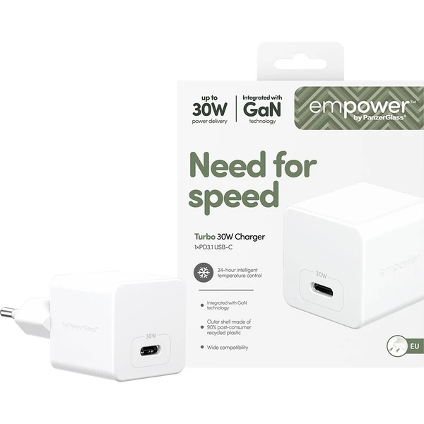 PanzerGlass® empower nabíjačka Turbo GaN (30 W) 1x USB-C, biela - Nabíjačky - Obrázok 553J000K01