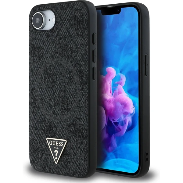 Guess PU 4G Strass Triangle Metal Logo kryt iPhone 17e/16e čierny - Puzdra - Hlavný obrázok