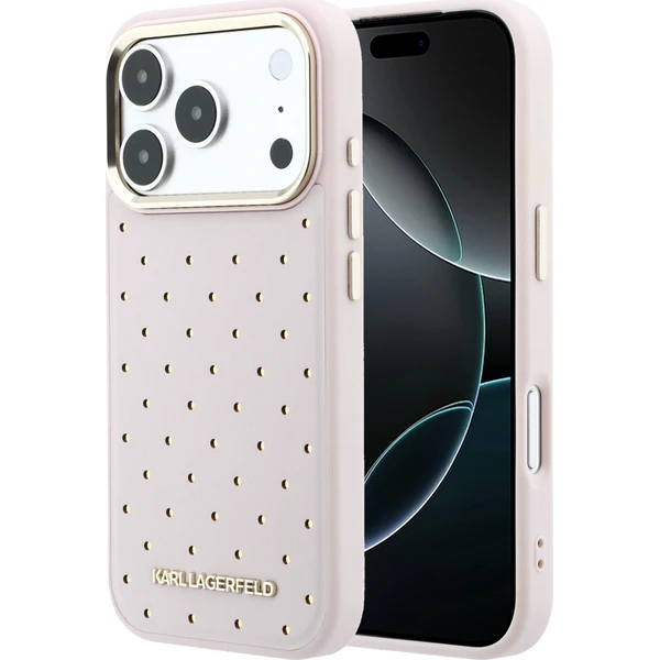 Karl Lagerfeld PU Perforated Gold Dots MagSafe Zadný kryt pre iPhone 17 Pro Max Pink - Puzdra - Hlavný obrázok