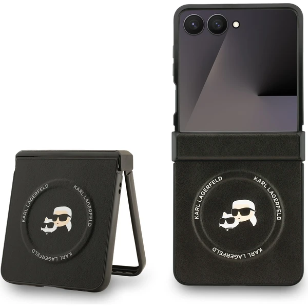 Karl Lagerfeld PU Karl and Choupette Heads Magnetic kryt Samsung Galaxy Z Flip 7 čierny - Puzdra - Hlavný obrázok
