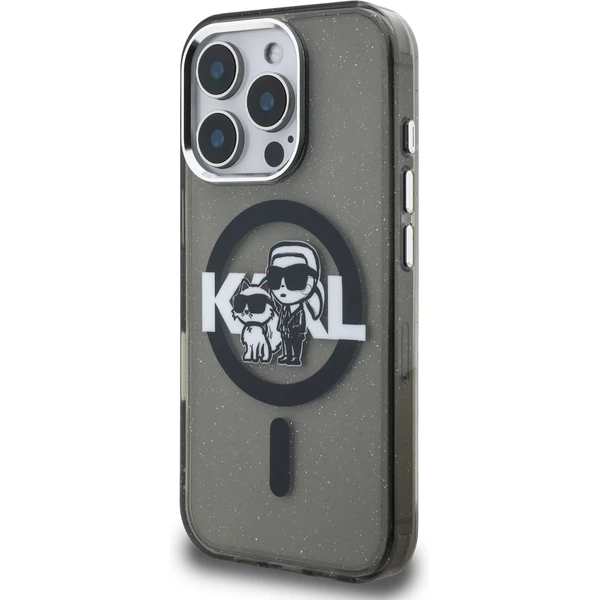 Karl Lagerfeld IML Glitter Karl and Choupette Sketch MagSafe kryt iPhone 16 Pro Max čierny - Puzdra - Obrázok 56563a68adca433d9971061255b5a6ea