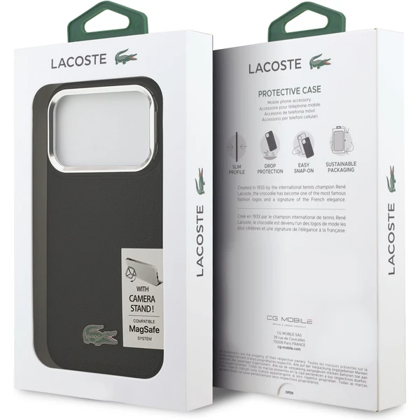 Lacoste Iconic Petit Pique Camera Stand MagSafe kryt iPhone 17 Pro čierny - Puzdra - Obrázok 568b49d7a7cc41ecb5e7bd5aed655150