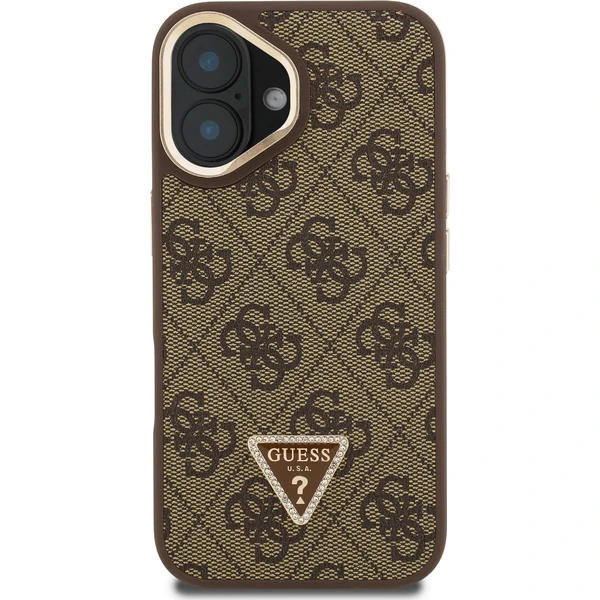 Guess PU 4G Strass Triangle Logo Stand Camera Frame MagSafe kryt iPhone 16 hnedý - Puzdra - Obrázok 56a7491b966844c98c7072f708068132