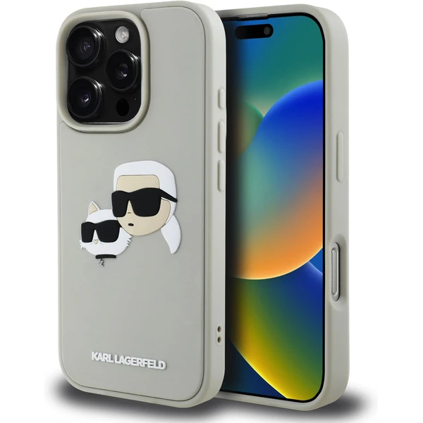 Karl Lagerfeld 3D Rubber Double Heads kryt iPhone 16 Pre béžový - Puzdra - Hlavný obrázok