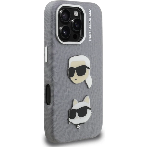 Karl Lagerfeld Grained PU K&CH Heads kryt iPhone 16 Pre sivý - Puzdra - Obrázok 56f131d31b93424292e70c5af135d918