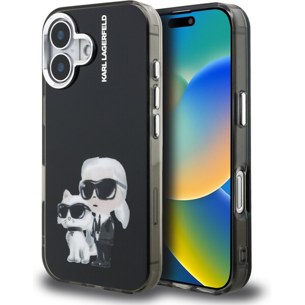 E-shop Karl Lagerfeld IML Aquarelle Karl and Choupette kryt iPhone 16 čierny
