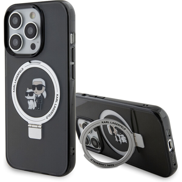 E-shop Karl Lagerfeld Ringstand Karl a Choupette MagSafe kryt iPhone 15 Pre čierny