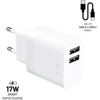 FIXED nabíjačka s USB-A/USB-C káblom, 1 m, 17W, biela - Nabíjačky
