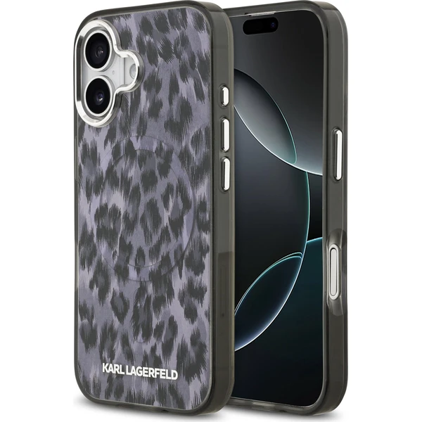 Karl Lagerfeld IML Leopard MagSafe kryt iPhone 17 sivý - Puzdra - Hlavný obrázok