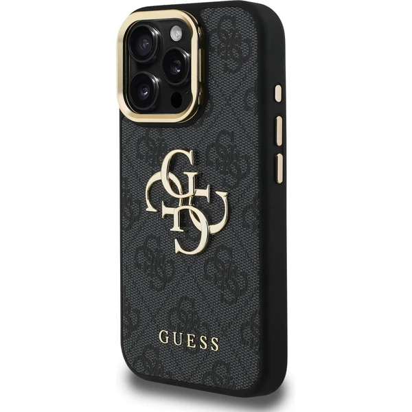 Guess PU 4G Metal Logo Stand Camera Frame kryt iPhone 15 Pro Max čierny - Puzdra - Obrázok 580f742f4b3349e595f78285141d351b