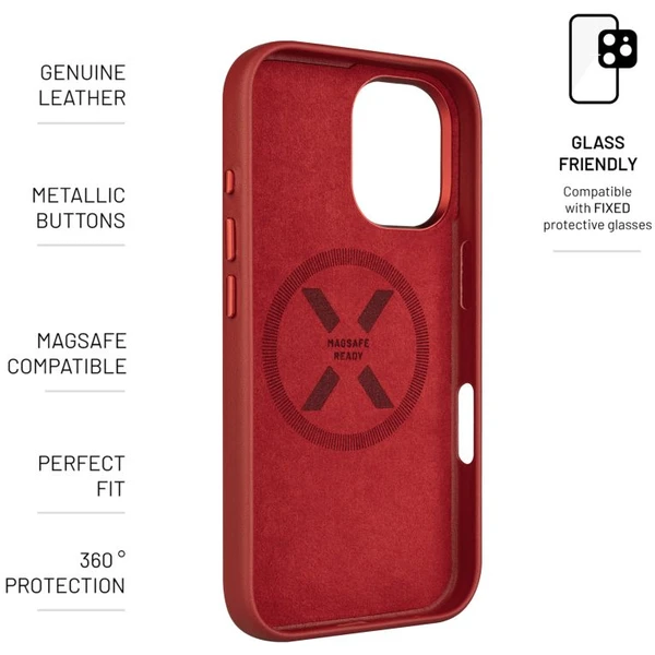 FIXED MagLeather kožený kryt s MagSafe Apple iPhone 16 červený - Puzdra - Obrázok 5816c71b88204de68471e4eb87fd5967