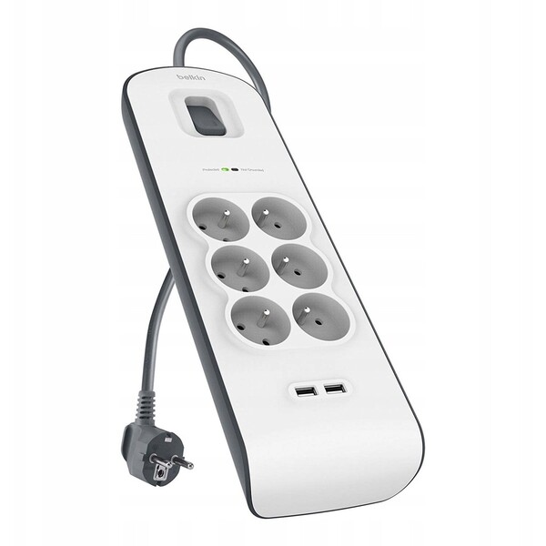 Belkin prepäťová ochrana BSV604, 6 zásuviek, 2xUSB/2.4A, 2m