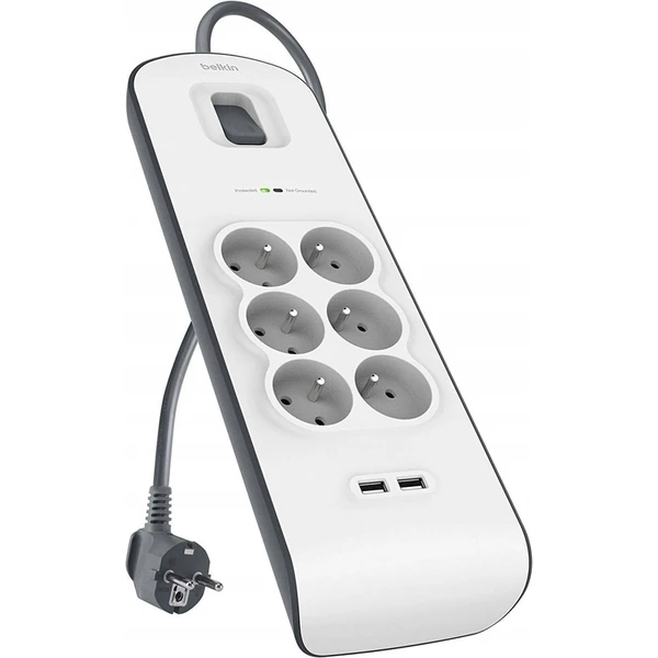 Belkin prepäťová ochrana BSV604, 6 zásuviek, 2xUSB/2.4A, 2m - Prepäťové ochrany - Hlavný obrázok
